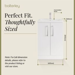 Balterley Bathroom Vanity Basin Unit, Chrome Handles, 600mm, Gloss White - thumbnail 5