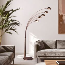 Orsina 5 Arced Lights Floor Lamp, Modern Copper Arcing Floor Light with Marble Base, Multi Arm Metal Floor Lamp
