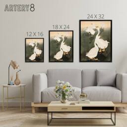 "Artery8 A Flock Of Grazing Geese 1926 Framed Canvas Wall Art Print Ohara Koson in Orange - Size: W12"" x H16""" - thumbnail 4