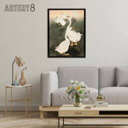 "Artery8 A Flock Of Grazing Geese 1926 Framed Canvas Wall Art Print Ohara Koson in Orange - Size: W12"" x H16""" - thumbnail 3
