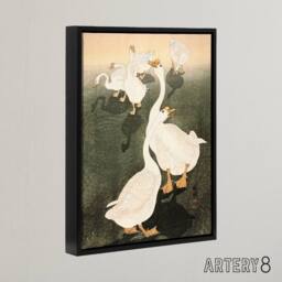 "Artery8 A Flock Of Grazing Geese 1926 Framed Canvas Wall Art Print Ohara Koson in Orange - Size: W12"" x H16""" - thumbnail 2