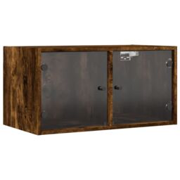 Berkfield Home Wall Cabinets with Glass Doors 2 pcs Smoked Oak 68.5x37x35 cm in Brown - thumbnail 6