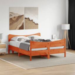 Berkfield Home Bed Frame without Mattress Wax Brown 140x190 cm Solid Wood Pine - thumbnail 2
