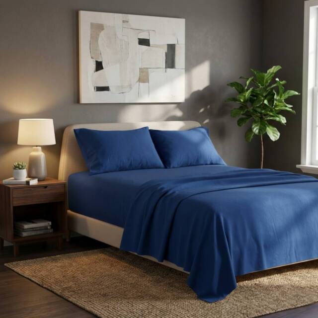 Snug City Soft Plain Brushed Cotton Fitted Flat Sheet Matching Pillowcases Set in Teal - Size: Super King - image 1