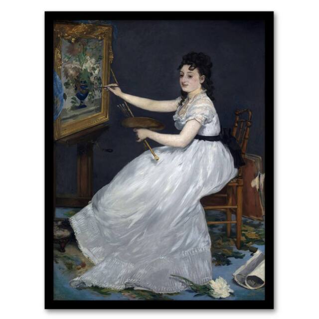 Artery8 Edouard Manet Framed Wall Art Print Portrait of Painter Eva Gonzales in Blue - Size: A4 - image 1