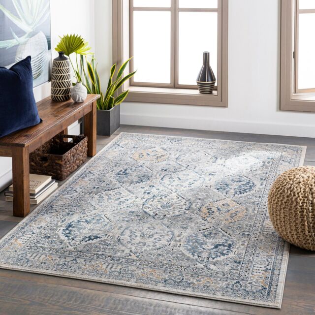 Livabliss Jolie Vintage Grey Blue Ivory Brown Traditional Boho Living Dining Bedroom Rug in Light Grey - Size: 120 cm x 170 cm - image 1
