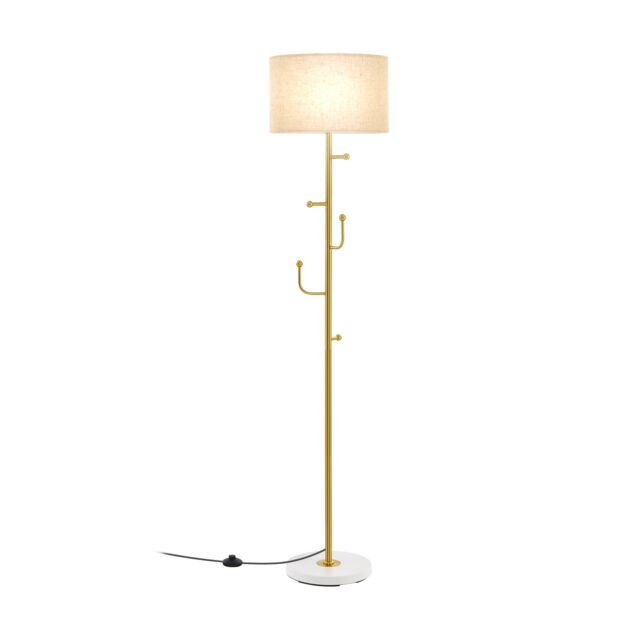 Costway Modern Floor Lamp with Coat Rack Freestanding Lamp W/ 5 Hooks & Foot Switch E27 in Gold - image 1