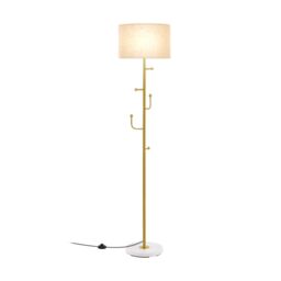 Costway Modern Floor Lamp with Coat Rack Freestanding Lamp W/ 5 Hooks & Foot Switch E27 in Gold - thumbnail 1
