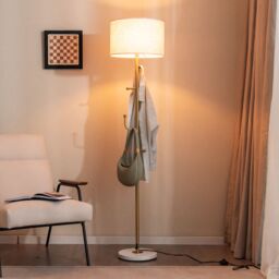 Costway Modern Floor Lamp with Coat Rack Freestanding Lamp W/ 5 Hooks & Foot Switch E27 in Gold - thumbnail 6