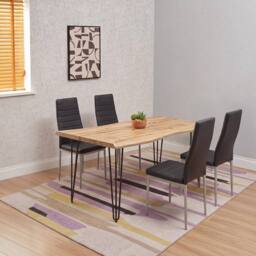 KOSY KOALA Dining Table Set With 4 Black Faux Leather Chairs Modern Kitchen Dining Room Furniture in Brown - thumbnail 5