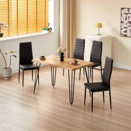 KOSY KOALA Dining Table Set With 4 Black Faux Leather Chairs Modern Kitchen Dining Room Furniture in Brown