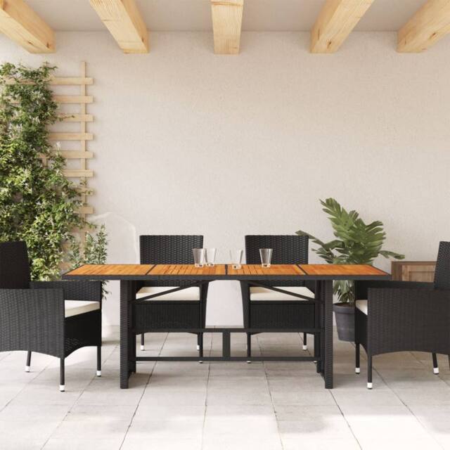 Berkfield Home Garden Table with Acacia Wood Top Black 190x80x74 cm Poly Rattan - Size: 190 x 80 x 74 cm - image 1