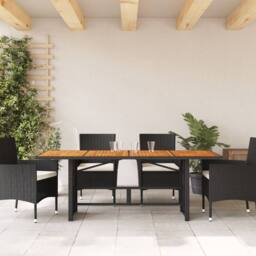 Berkfield Home Garden Table with Acacia Wood Top Black 190x80x74 cm Poly Rattan - Size: 190 x 80 x 74 cm - thumbnail 1