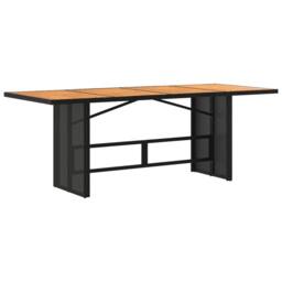 Berkfield Home Garden Table with Acacia Wood Top Black 190x80x74 cm Poly Rattan - Size: 190 x 80 x 74 cm - thumbnail 5