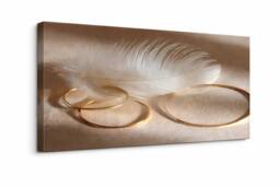 Mafett Luxury Feather Gold Rings Canvas Neutral Modern Wall Art in Beige - thumbnail 2