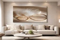 Mafett Premium Luxury Feather Gold Rings Canvas Neutral Modern Wall Art in Beige