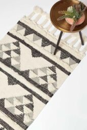 Homescapes Kota Black & Grey Kilim Runner Wool Rug 66 x 200 cm - Size: 66 cm x 200 cm - thumbnail 1