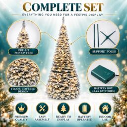 Shatchi 6FT Pre-Lit Green Pop Up Artificial Christmas Tree with Warm White LEDs & Metal Stand - thumbnail 4