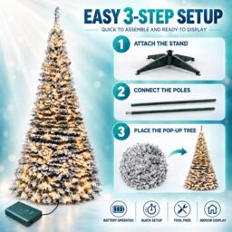 Shatchi 6FT Pre-Lit Green Pop Up Artificial Christmas Tree with Warm White LEDs & Metal Stand - thumbnail 3