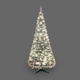 Shatchi Prelit Holly Flock Pop up Christmas Tree Xmas Home Indoor LED Warm White Lights Baubles Decorations Battery Operated, 6Ft - thumbnail 2