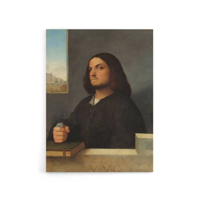 "Artery8 Giorgione Portrait of a Venetian Gentleman Canvas Wall Art Print in Grey - Size: W12"" x H16""" - image 1