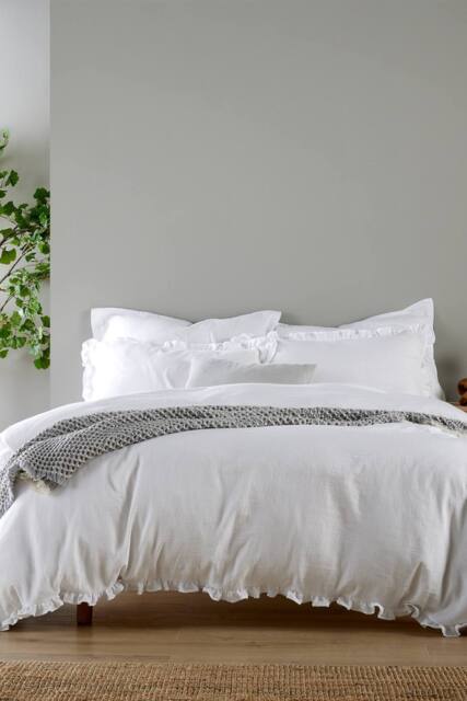 CHRISTY Double Layered Relaxed Cotton Ruffle Design Duvet Cover Set in White - image 1