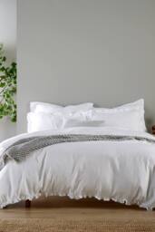 CHRISTY Double Layered Relaxed Cotton Ruffle Design Duvet Cover Set in White