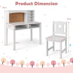 Costway Desk & Chair Set Wooden Study Table &Chair Writing Table Set in White - thumbnail 2