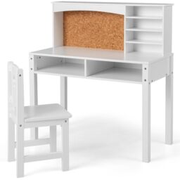 Costway Desk & Chair Set Wooden Study Table &Chair Writing Table Set in White - thumbnail 6