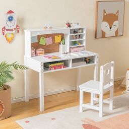 Costway Desk & Chair Set Wooden Study Table &Chair Writing Table Set in White - thumbnail 4