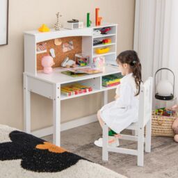 Costway Desk & Chair Set Wooden Study Table &Chair Writing Table Set in White - thumbnail 3