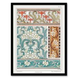 Artery8 Maurice Pillard Verneuil Framed Wall Art Daffodil Floral Patterns in Blue - Size: A4 - thumbnail 1