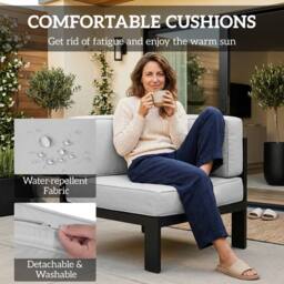 OUTSUNNY Garden Corner Sofa Set, Garden Furniture Set with Coffee Table in Light Grey - thumbnail 4