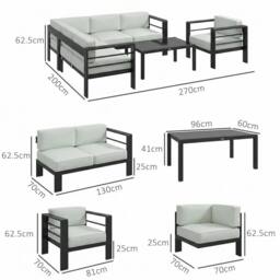 OUTSUNNY Garden Corner Sofa Set, Garden Furniture Set with Coffee Table in Light Grey - thumbnail 3