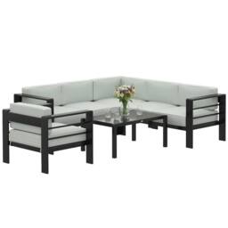 OUTSUNNY Garden Corner Sofa Set, Garden Furniture Set with Coffee Table in Light Grey - thumbnail 2