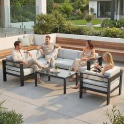 OUTSUNNY Garden Corner Sofa Set, Garden Furniture Set with Coffee Table in Light Grey