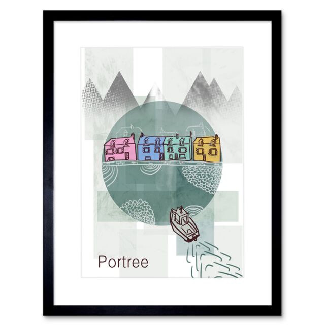 "Artery8 Wall Art Print Portree Isle Skye Scotland Graphic Design Style Framed Art in Black - Size: W7"" x H9""" - image 1