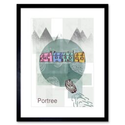"Artery8 Wall Art Print Portree Isle Skye Scotland Graphic Design Style Framed Art in Black - Size: W7"" x H9""" - thumbnail 1