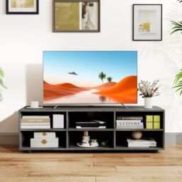 Costway Wooden TV Cabinet Table TV Stand for TVs up to 55 Inches in Grey - thumbnail 3