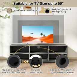 Costway Wooden TV Cabinet Table TV Stand for TVs up to 55 Inches in Grey - thumbnail 4