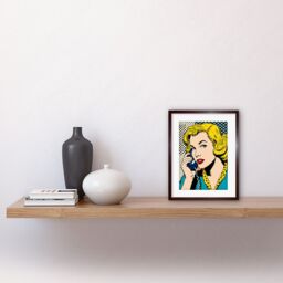 "Artery8 Wall Art Print Halftone Hello Comic Book Style 1950s Woman Telephone Bright Polka Dot Pattern Artwork Framed 9X7 Inch - Size: W7"" x H9""" - thumbnail 2