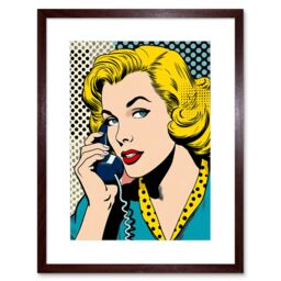 "Artery8 Wall Art Print Halftone Hello Comic Book Style 1950s Woman Telephone Bright Polka Dot Pattern Artwork Framed 9X7 Inch - Size: W7"" x H9""" - thumbnail 1