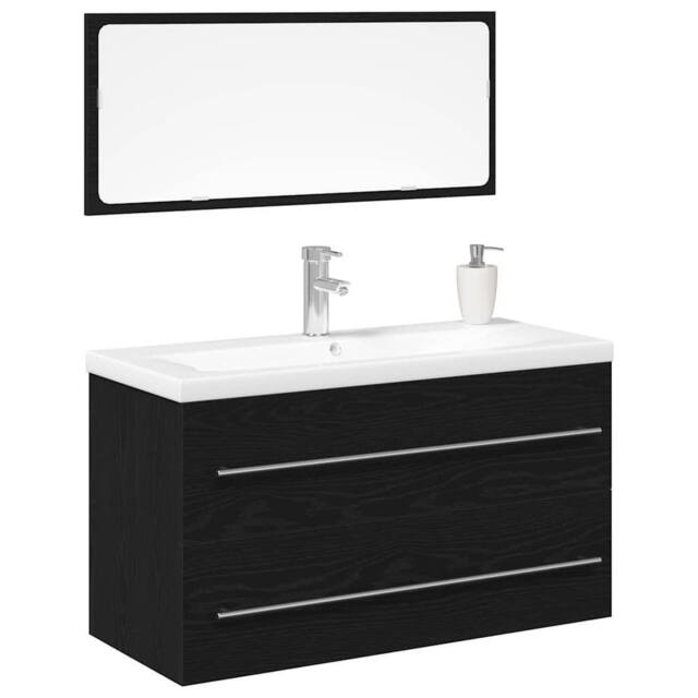 Berkfield Home Modern Bathroom Sink Cabinet with Built-in Basin Black Oak Engine - image 1
