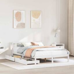 Berkfield Home Full Bed Frame without Mattress White 160x200 cm Solid Wood Pine - thumbnail 2