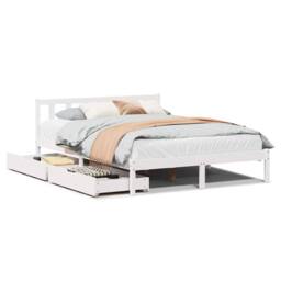 Berkfield Home Full Bed Frame without Mattress White 160x200 cm Solid Wood Pine - thumbnail 3
