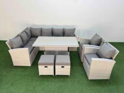 Fimous 10 Seat Garden Furniture Corner Sofa with 2 Small Footstool Light Grey - thumbnail 2