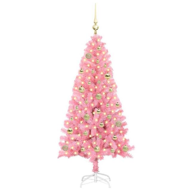 Berkfield Home Lush Christmas Tree with 150 LEDs with Stand Pink 150 cm PVC - image 1