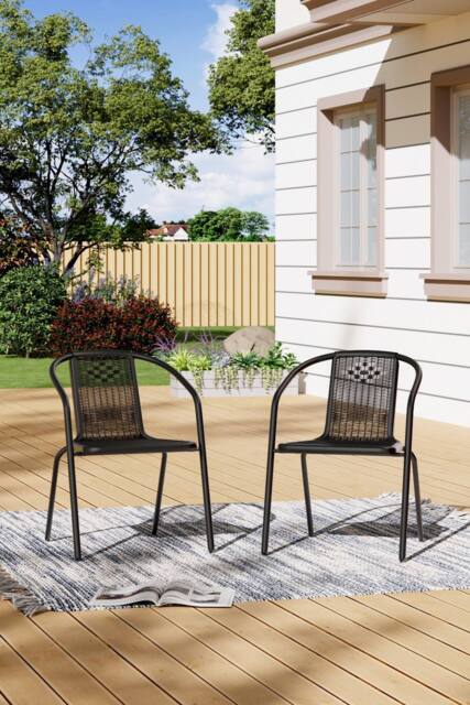 Living and Home Set of 2 Rattan Stacking Outdoor Garden Chairs in Black - image 1