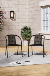 Living and Home Set of 2 Rattan Stacking Outdoor Garden Chairs in Black - thumbnail 2