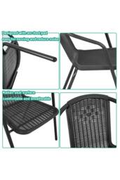 Living and Home Set of 2 Rattan Stacking Outdoor Garden Chairs in Black - thumbnail 4